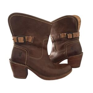Frye Carson Buckle Short Leather Boots Size 6